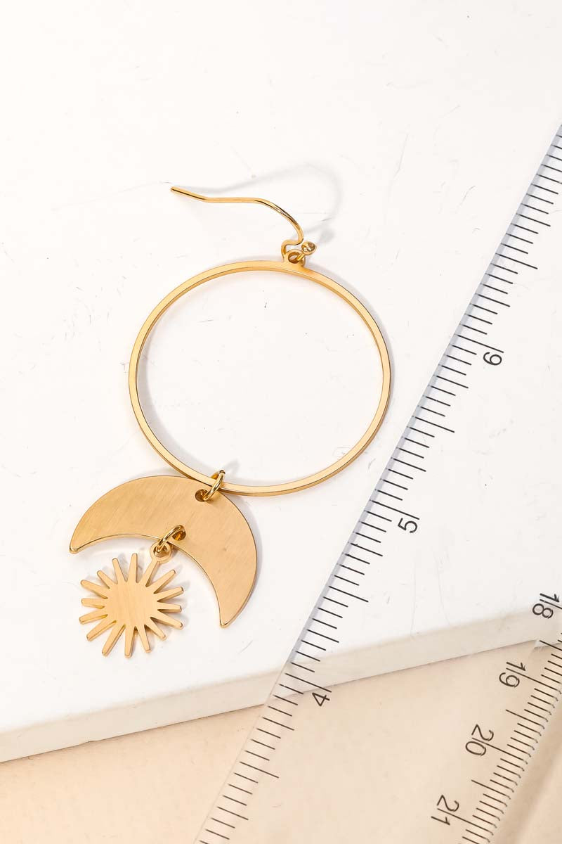 Sun Moon Circle Cutout Drop Earrings