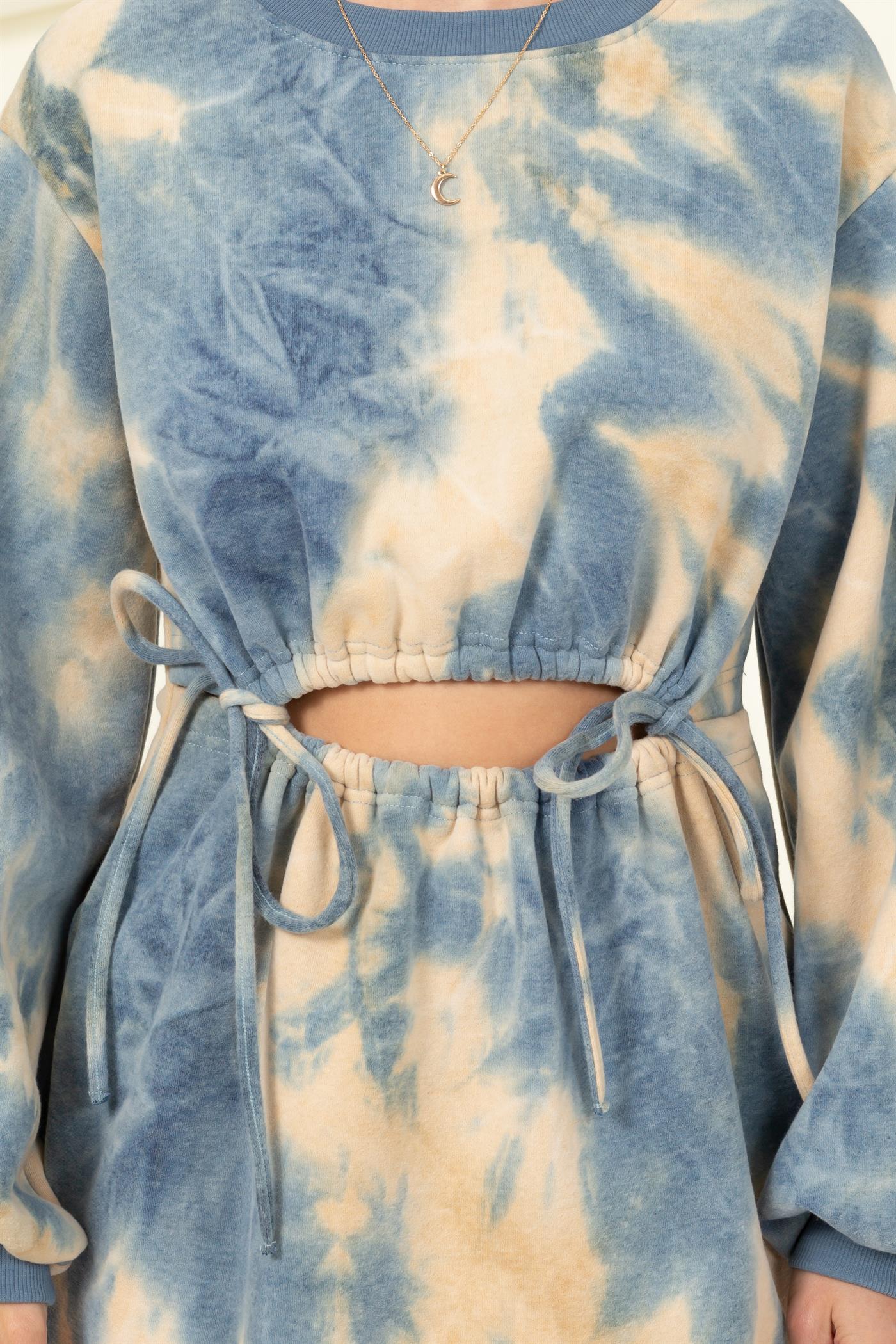 CALL ME COZY TIE-DYE CUTOUT SWEATSHIRT DRESS