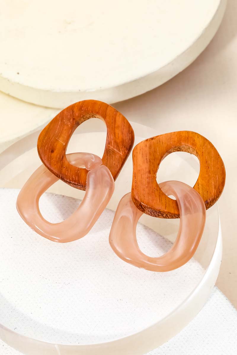 Acetate Wooden Chain Drop Earrings