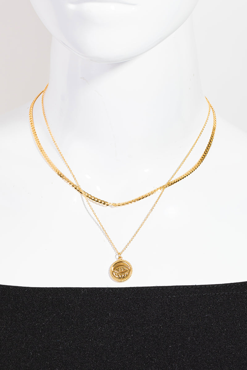 Layered Evil Eye Coin Pendant Necklace