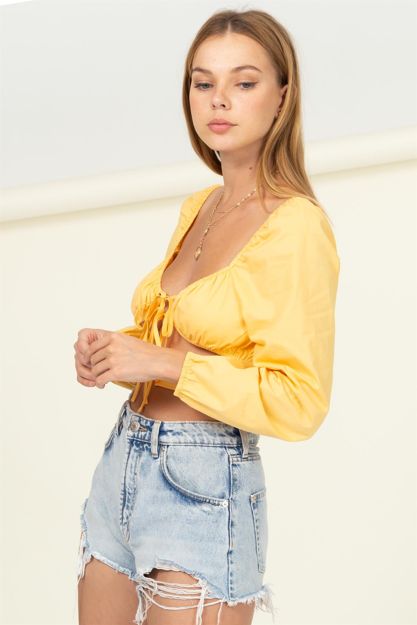 CHIC TRENDS TIE FRONT CUTOUT BLOUSE