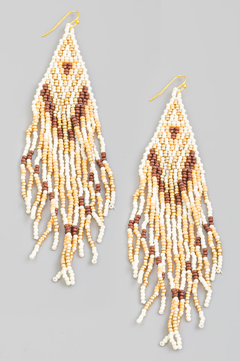 Seed Beaded Tribal Fringe Drop Earrings