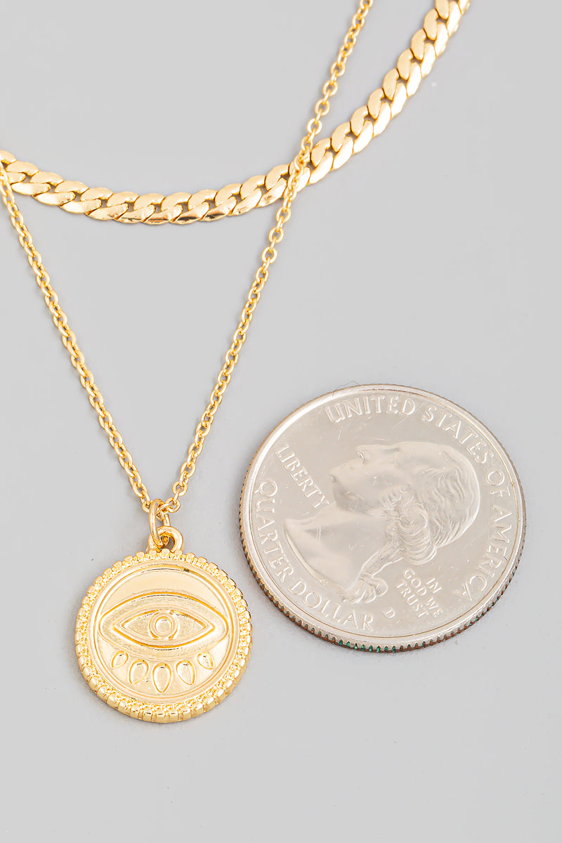 Layered Evil Eye Coin Pendant Necklace
