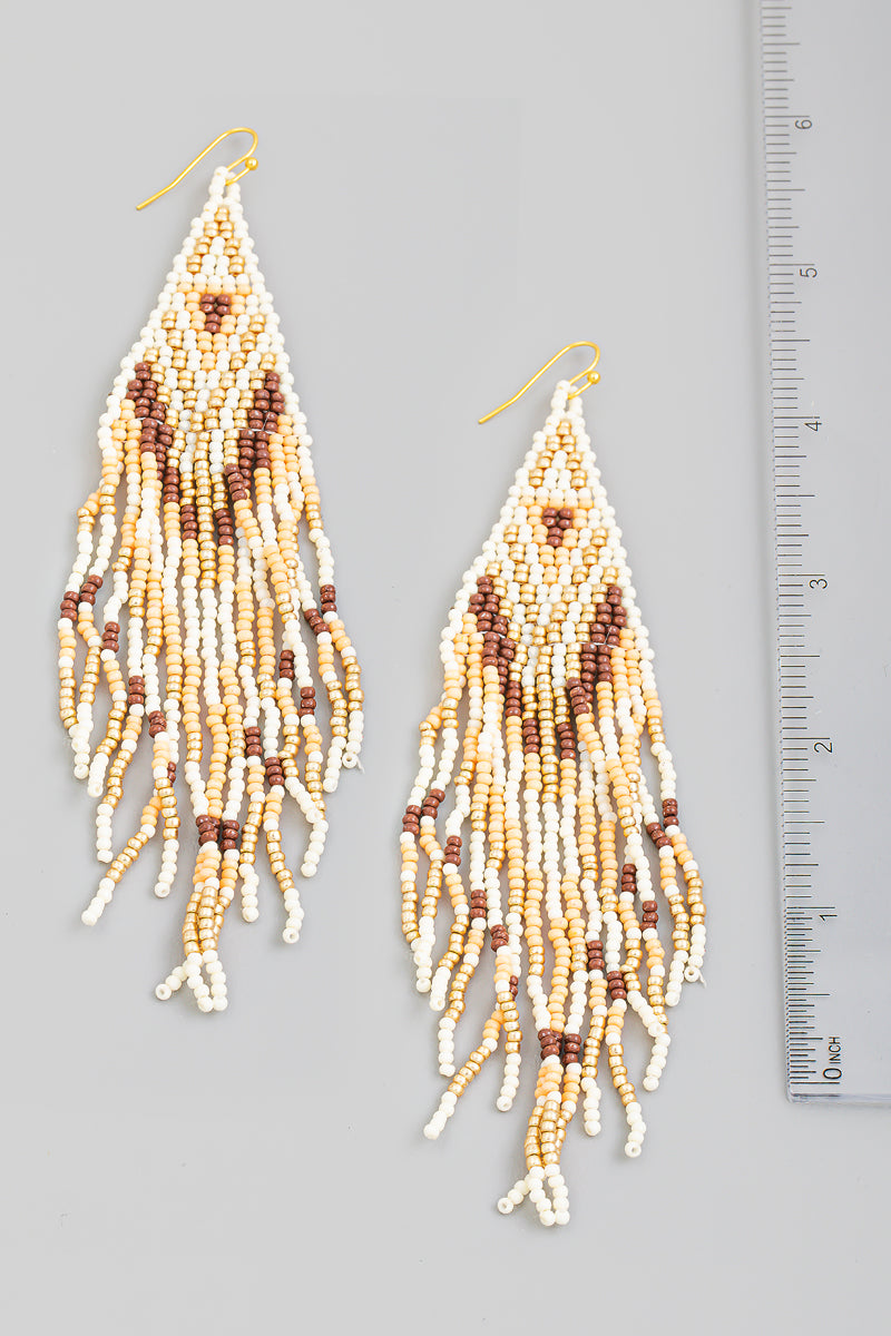 Seed Beaded Tribal Fringe Drop Earrings