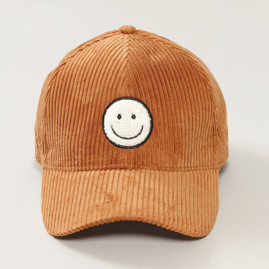 Corduroy Smiley Face Chenille Patch Baseball Cap