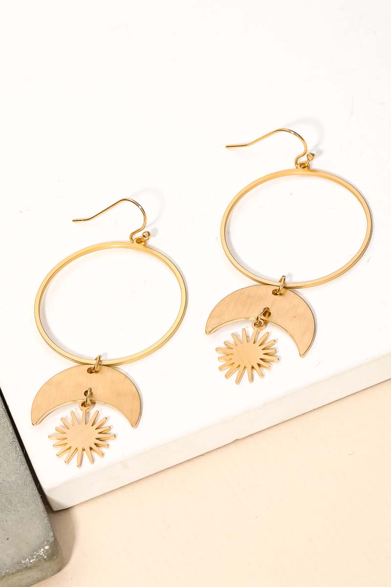 Sun Moon Circle Cutout Drop Earrings