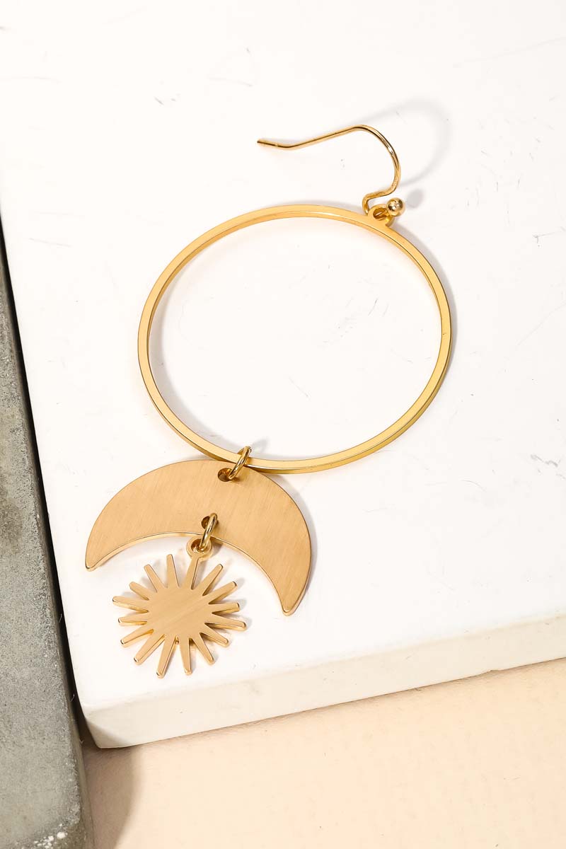 Sun Moon Circle Cutout Drop Earrings