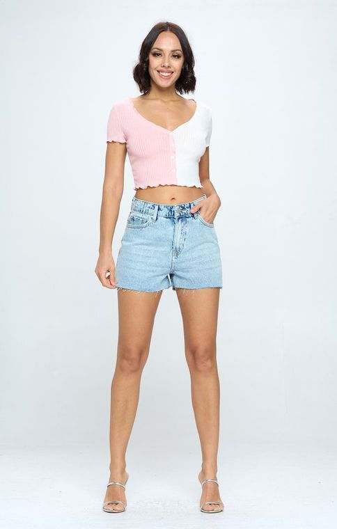 HIGH RISE FREY HEM DENIM SHORTS
