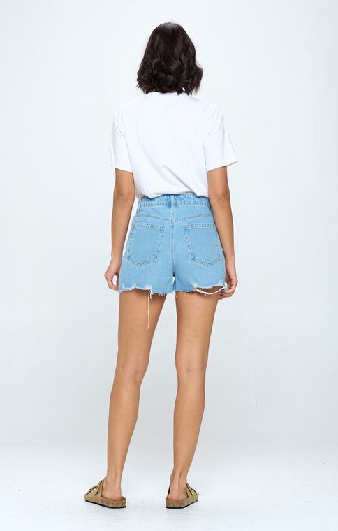 HIGH RISE RIPPED FRAY HEM DENIM SHORTS