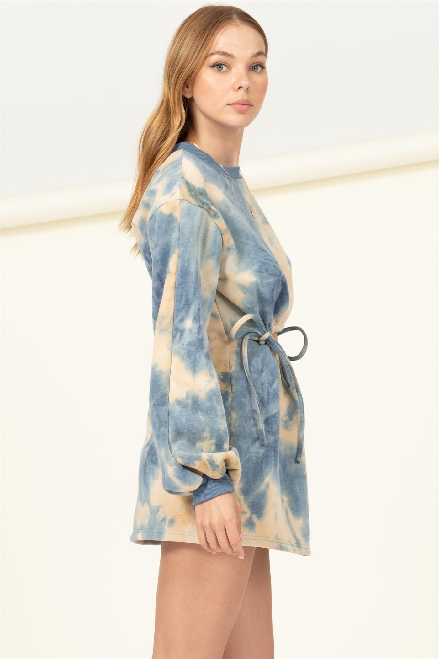 CALL ME COZY TIE-DYE CUTOUT SWEATSHIRT DRESS