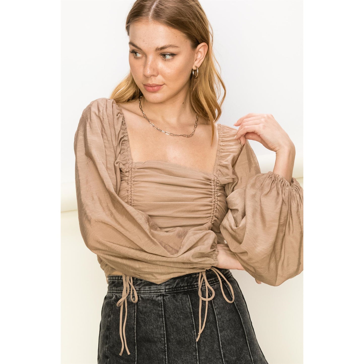 BE MY LOVER LONG-SLEEVE RUCHED TOP