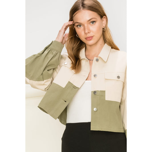 PRETTY FLIRTY COLOR BLOCK CROPPED JACKET