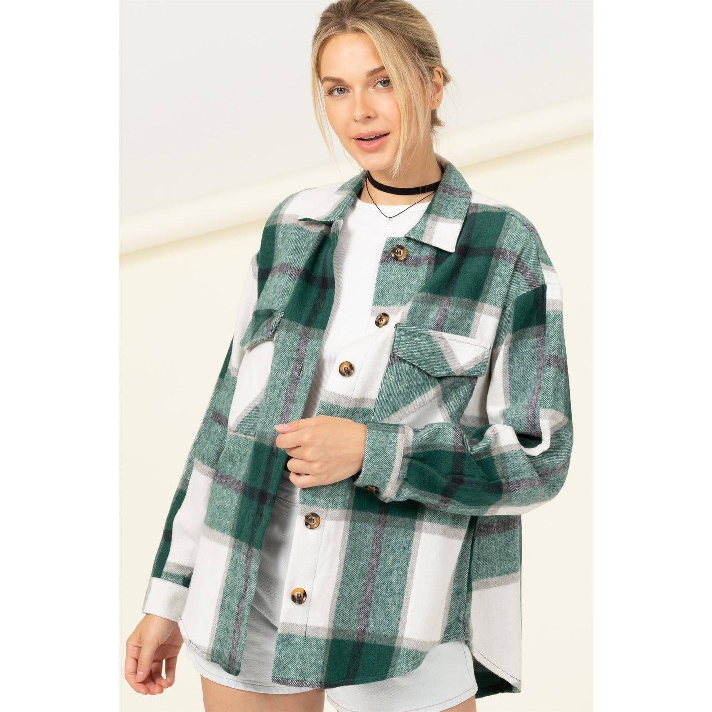EFFORTLESS EASE PLAID PRINT SHACKET